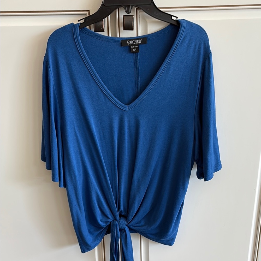 Comfy Karen Kane Women's Blue V-Neck Tie-Front Top
